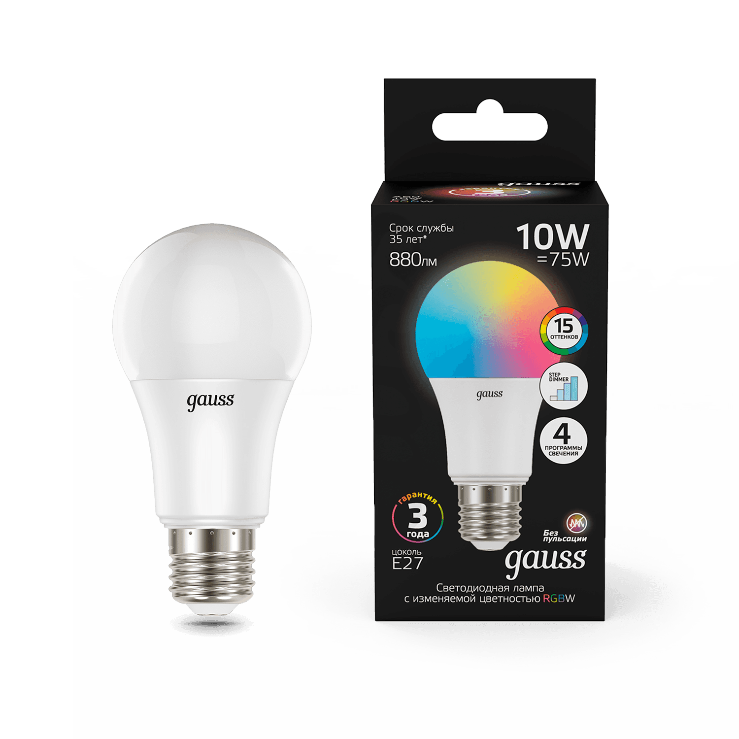 Gauss Лампа A60 10W E27 RGBW димирование LED 1/50 102102410 — миниатюра 7