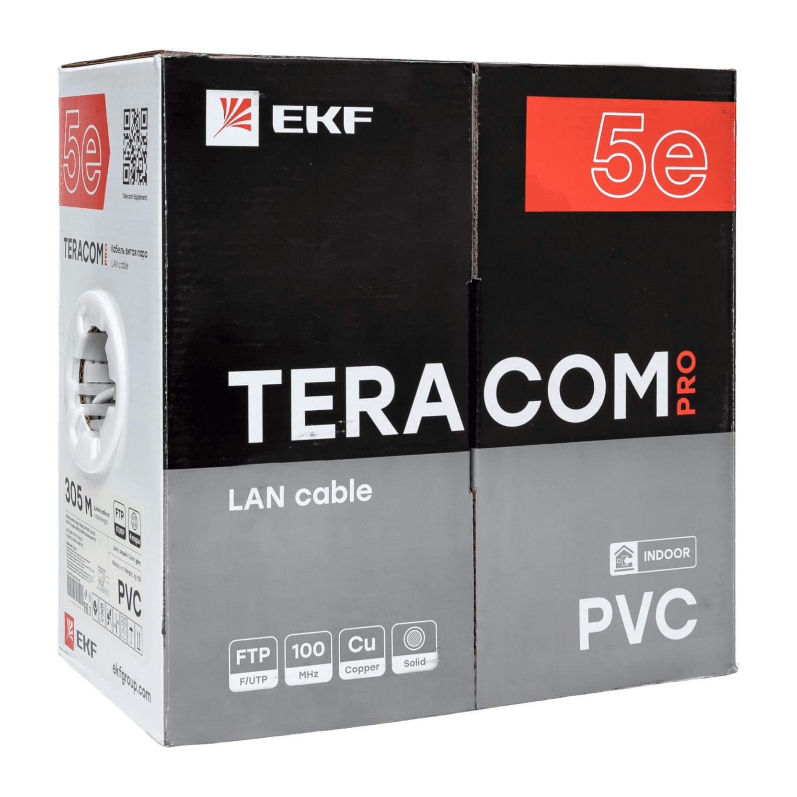 EKF TERACOM PRO Кабель витая пара Cat.5E F/UTP 4 пары solid 24AWG оболочка PVC цвет серый (упак. 305м) — миниатюра 3