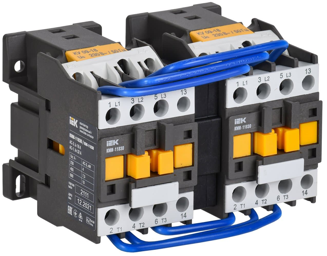 IEK Контактор КМИ-11830 реверс 18А 230В/АС3 2НО
