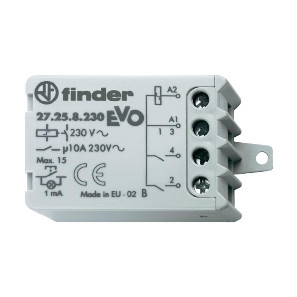 Finder Шаговое электромеханическое реле EVO; 2NO 10А, 4 состояния; контакты AgNi; питание 230В АC; монтаж в коробке; фланец; степень защиты IP20 272582300000