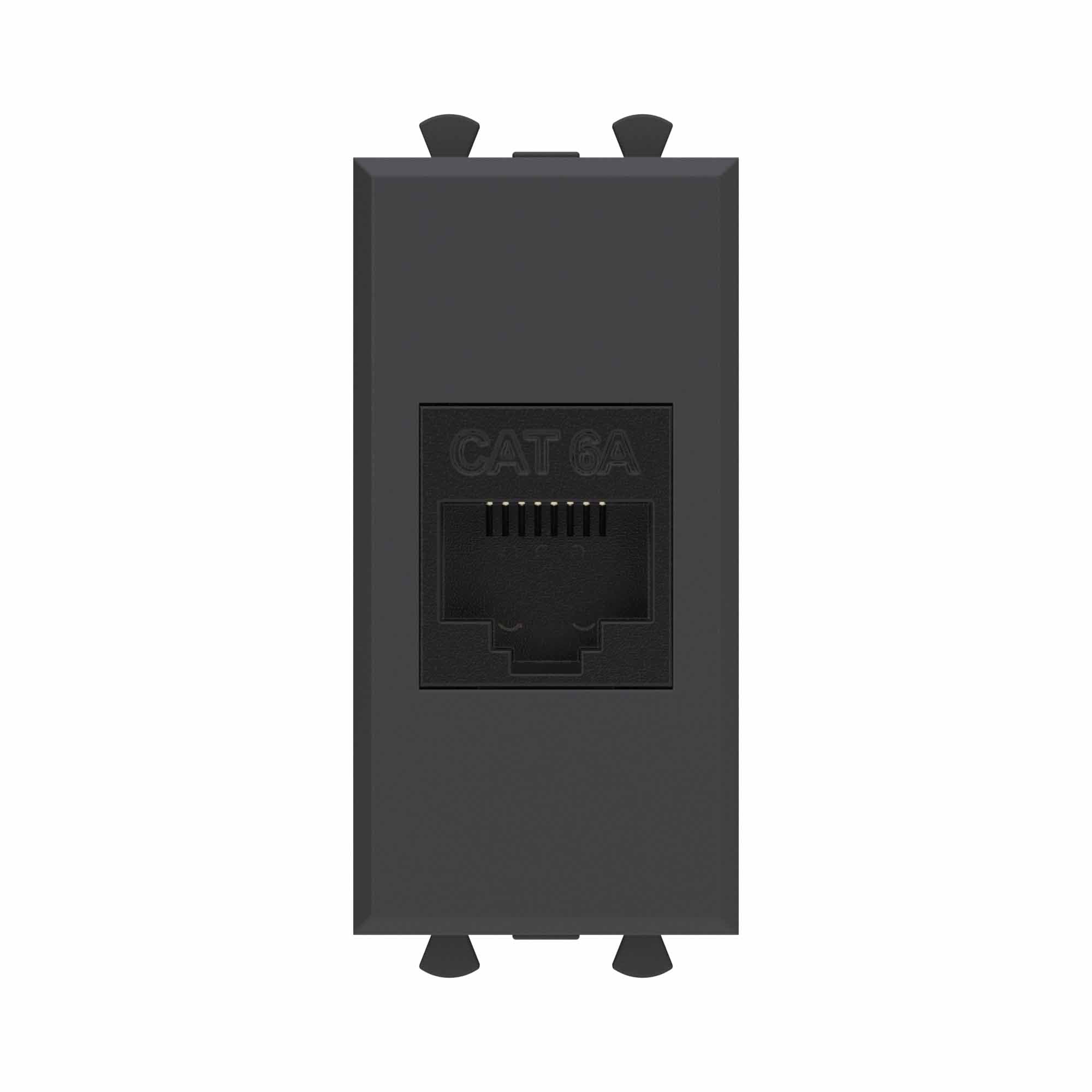 DKC Компьютерная розетка RJ-45 без шторки модульная, кат.6А, "Avanti", "Черный матовый", 1 модуль — миниатюра 1
