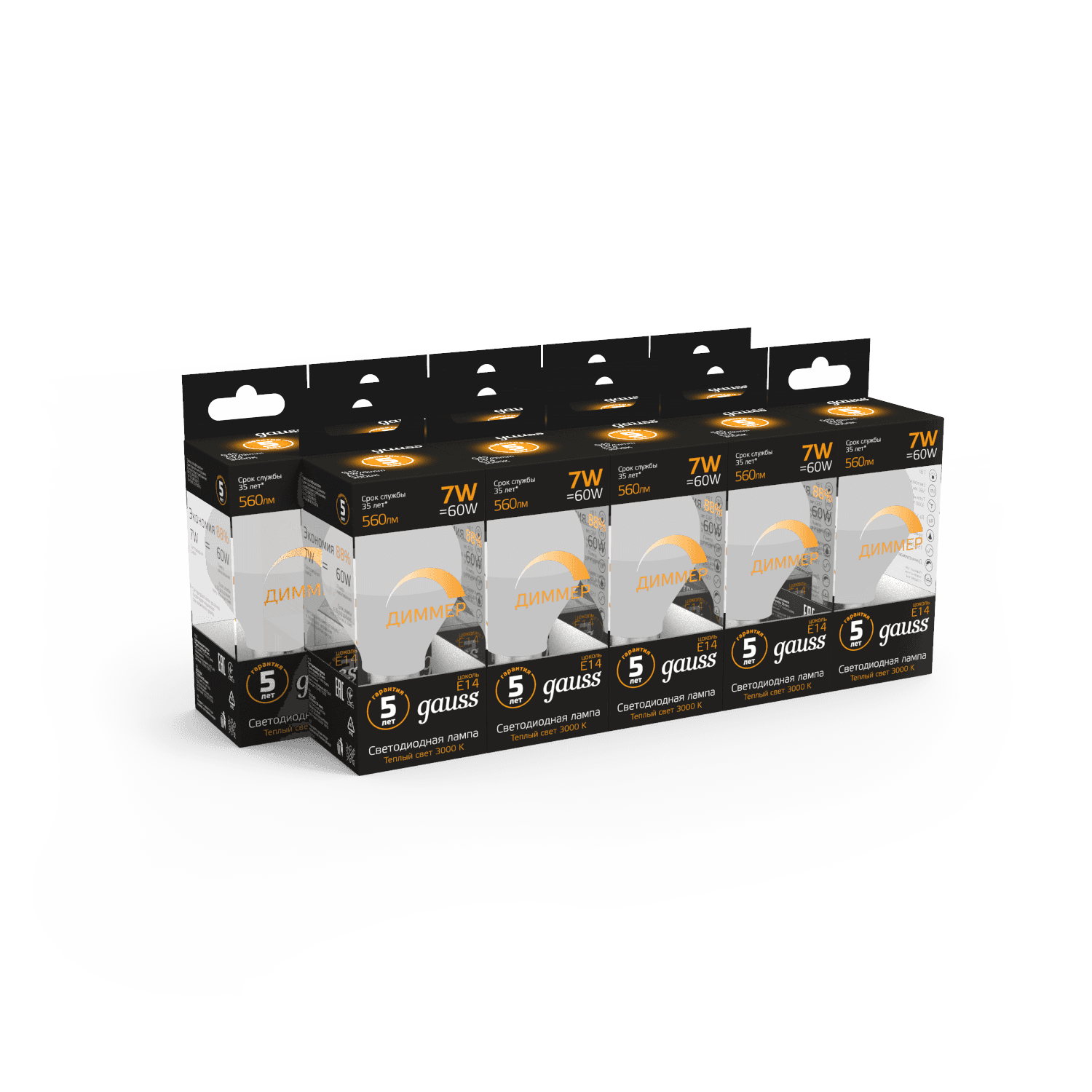 Gauss Лампа LED Шар-dim E14 7W 560lm 3000К диммируемая 105101107-D — миниатюра 3