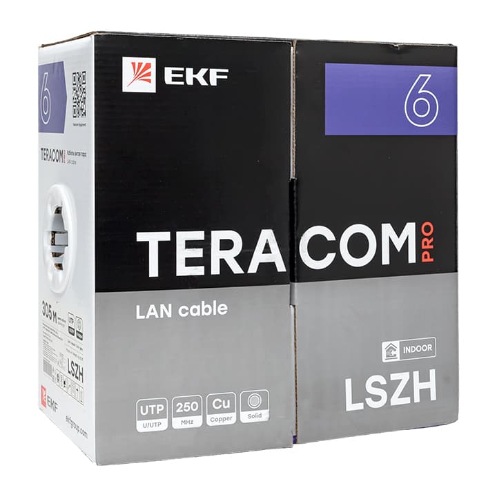 EKF Кабель витая пара TERACOM PRO Cat.6 U/UTP 4 пары solid 23AWG оболочка LSZH нг(А)-HF цвет серый (упак. 305м) — миниатюра 3