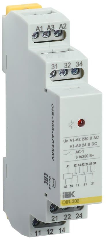 IEK ONI Промежуточное реле OIR 3 контакта (8А) 230 В AC — миниатюра 1