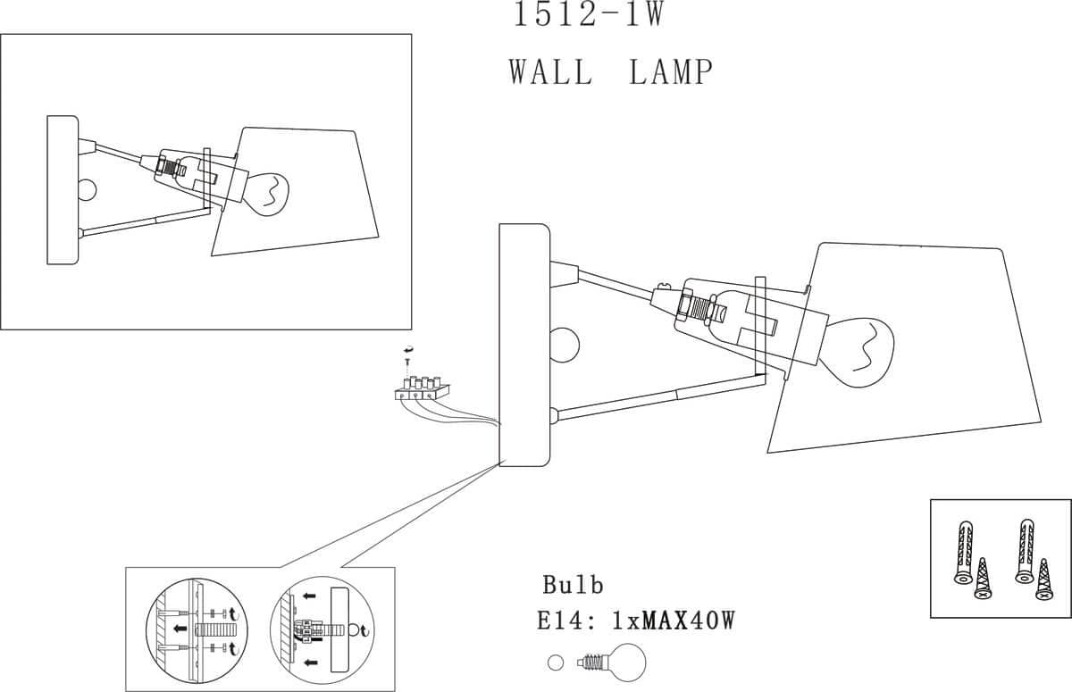 Favourite Eimer Черный Светильник настенный 1*E14*40W 1512-1W — миниатюра 2