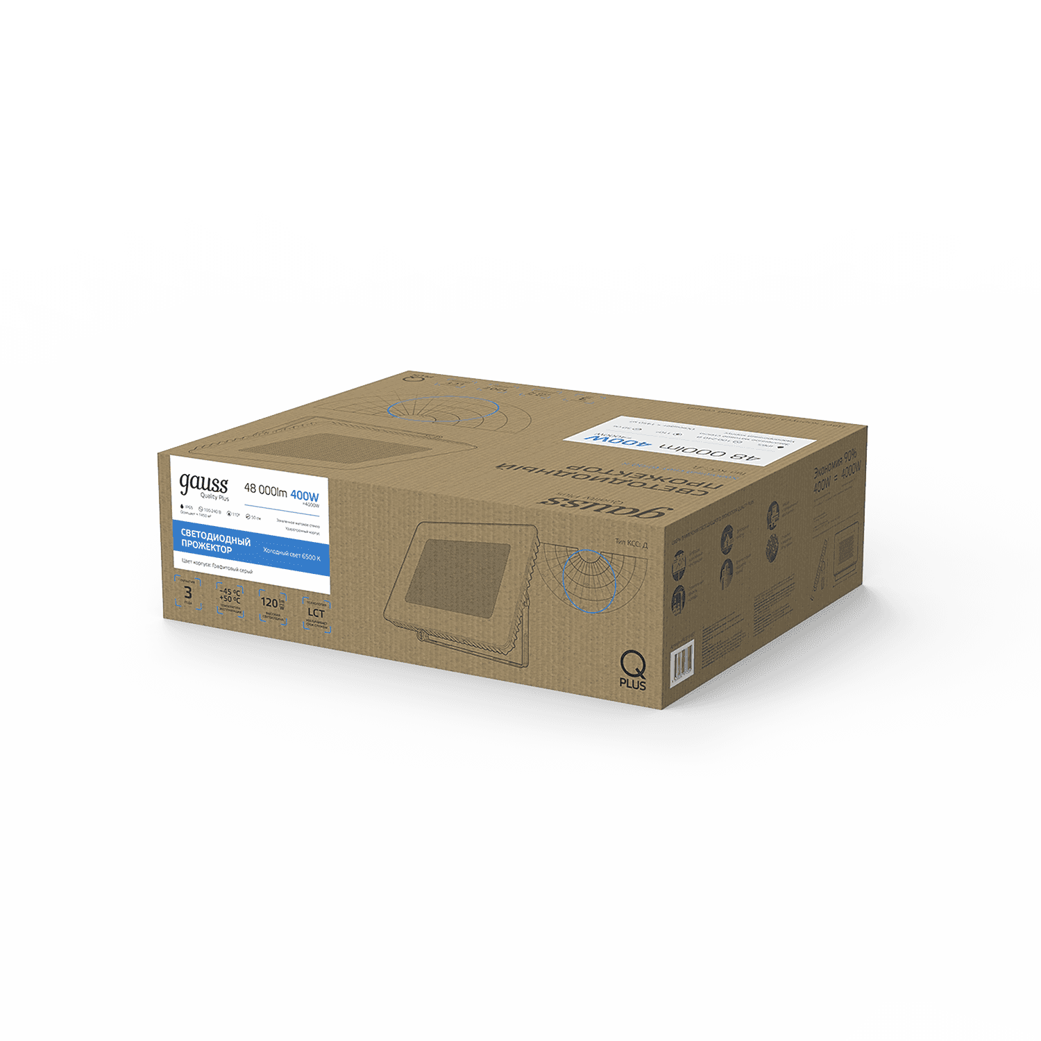 Gauss Прожектор Qplus 400W 48000lm 6500K 175-265V IP65 черный LED 1/1 613511400 — миниатюра 5