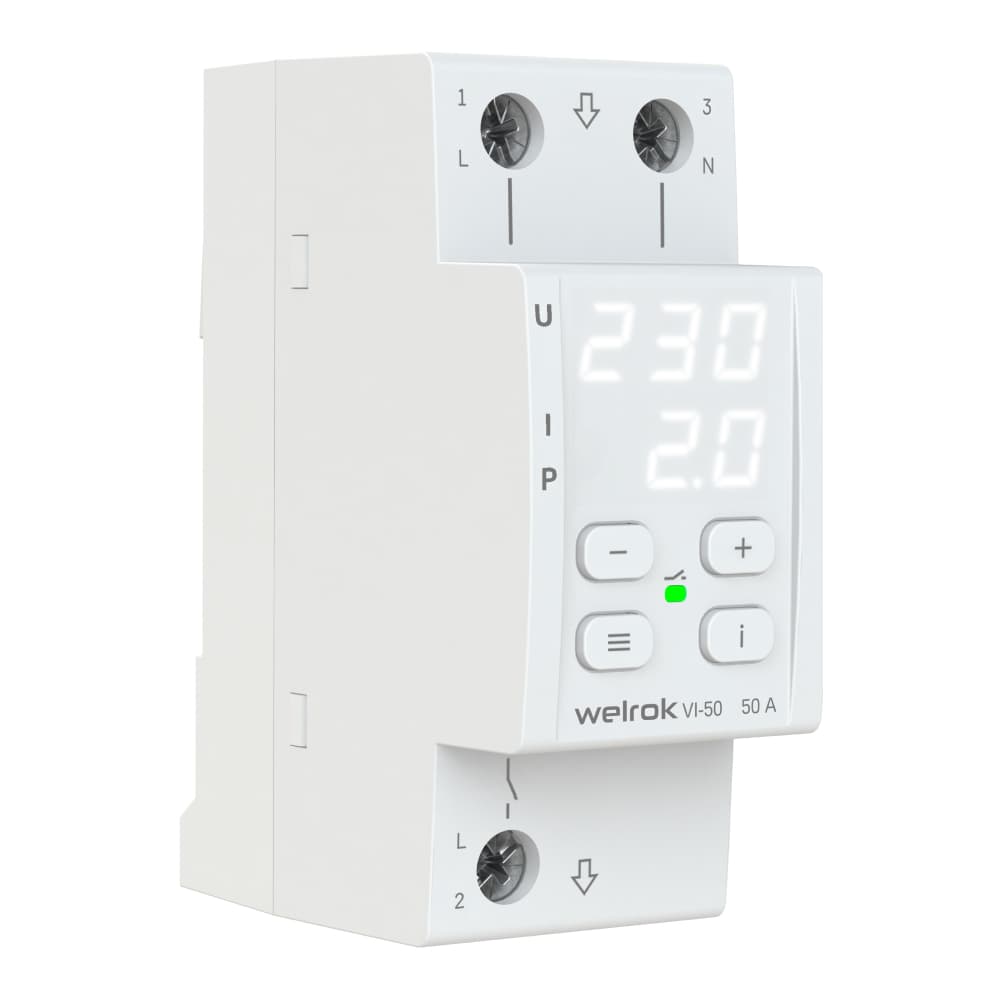 Welrok VI-50 Реле напряжения с контролем тока 50 А (max 60 A), 11 000 ВА — миниатюра 3