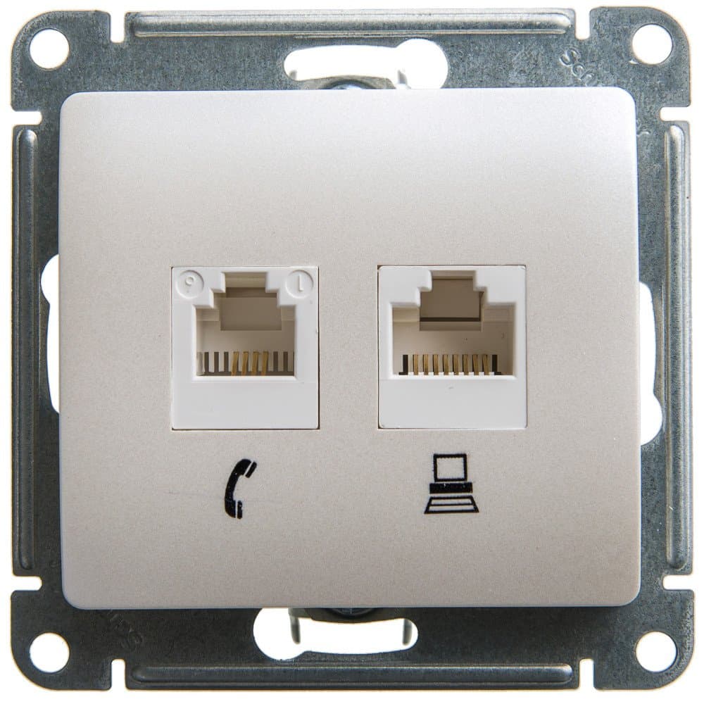 Systeme Electric Glossa Перламутр Розетка 2-ая RJ11+RJ45, кат.5E — миниатюра 1