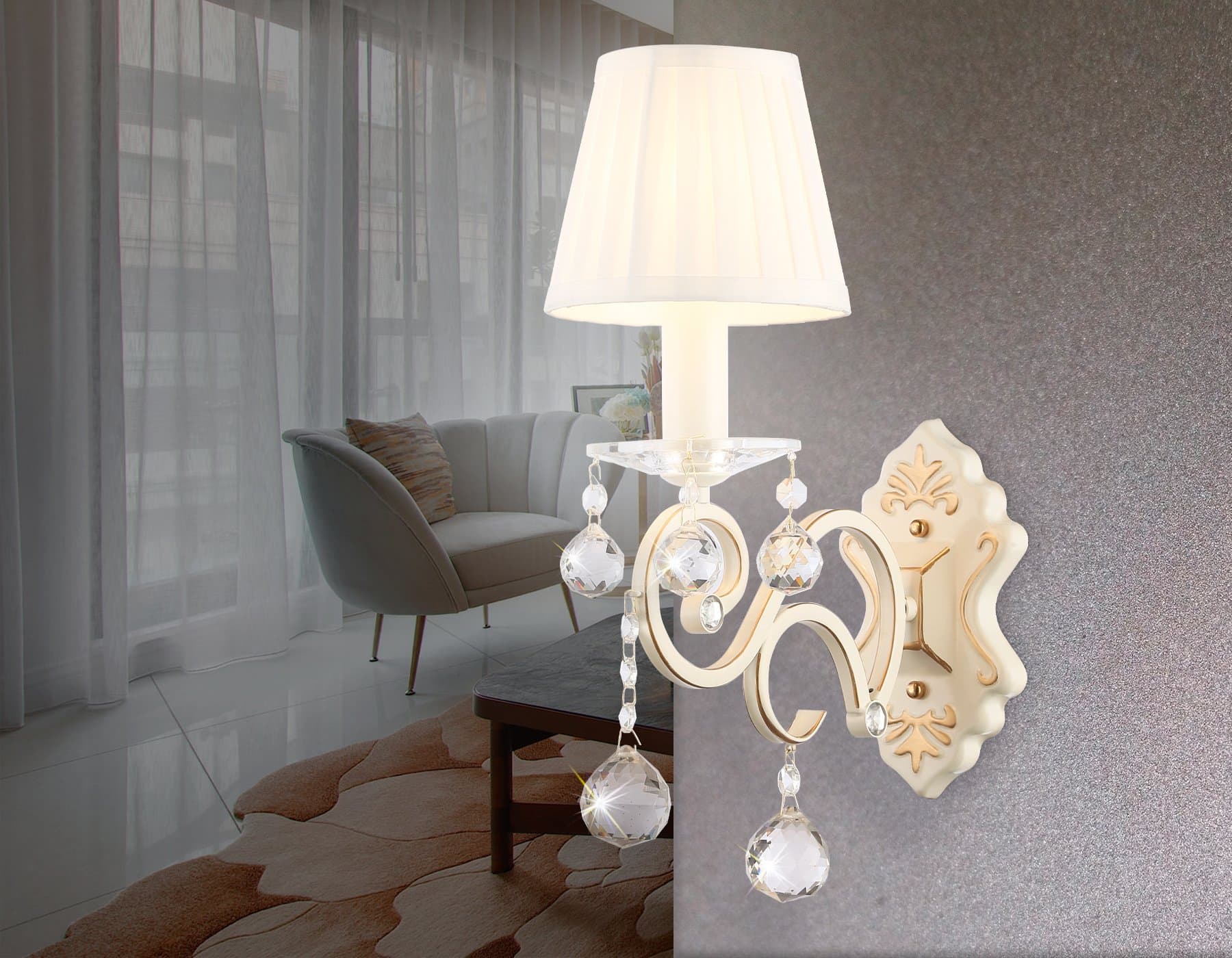 Ambrella Настенный светильник с абажуром TR4562 BG/GD бежевый/золото E14 max 40W 385*130*250 — миниатюра 6