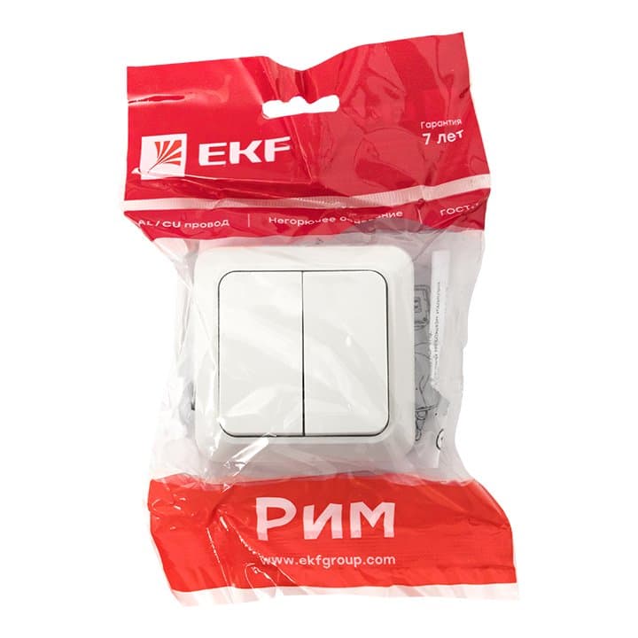 EKF PROxima Рим Выключатель 2-клавишный 10А белый — миниатюра 3
