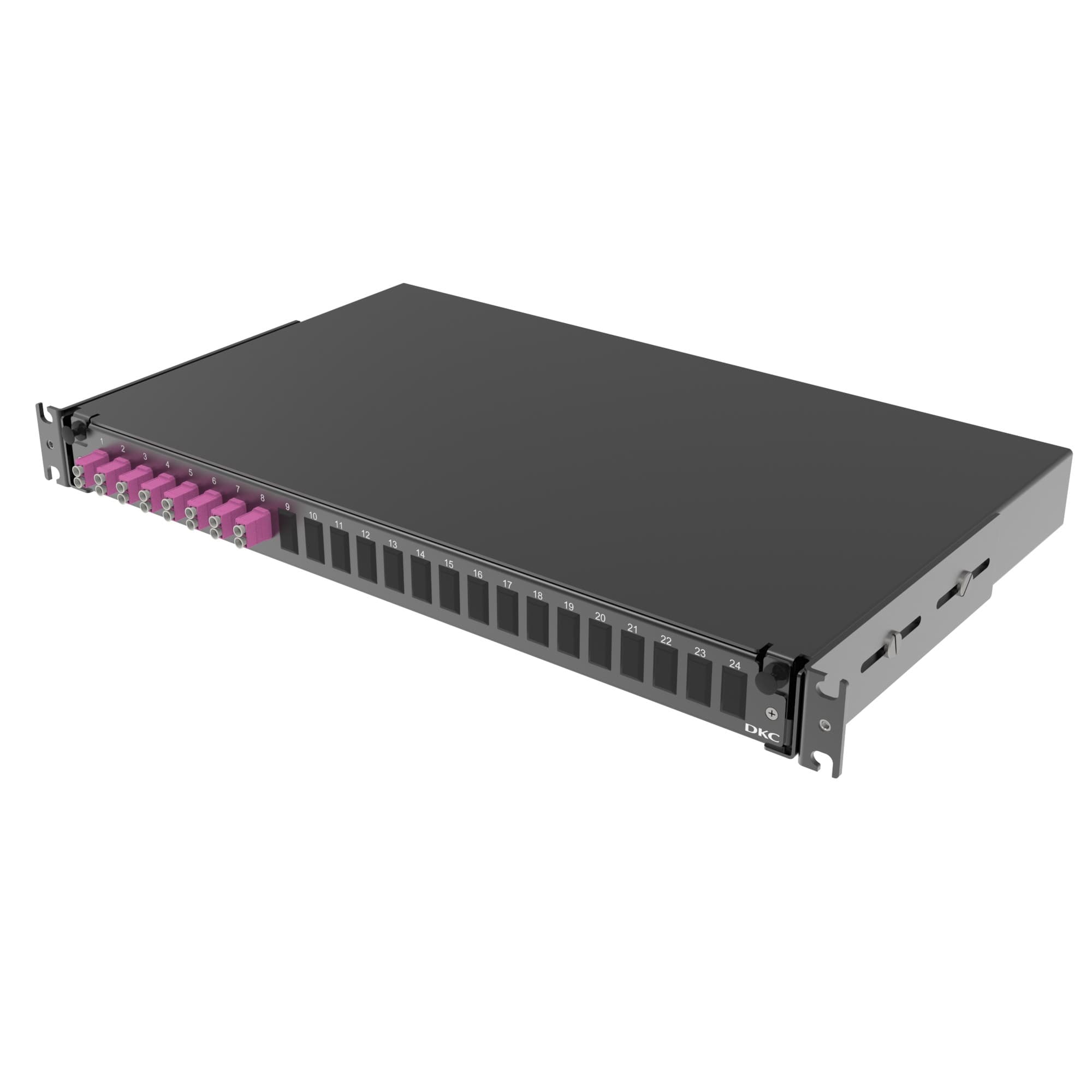 DKC Оптическая полка выдвижная 1U с адатерами 8 х duplex LC ОМ4 в комплекте с лицевой панелью, пигтейлами, сплайс-кассет(ой/ами) и гильзами КДЗС