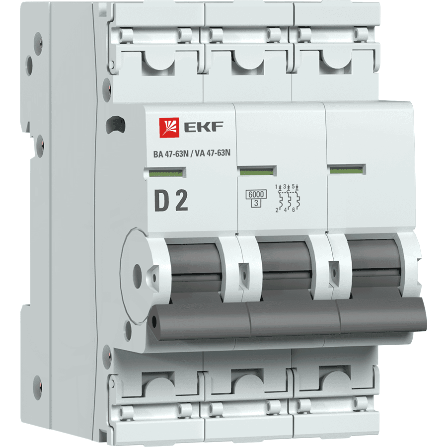 EKF Автоматический выключатель 3P 2А (D) 6кА ВА 47-63N PROxima M636302D