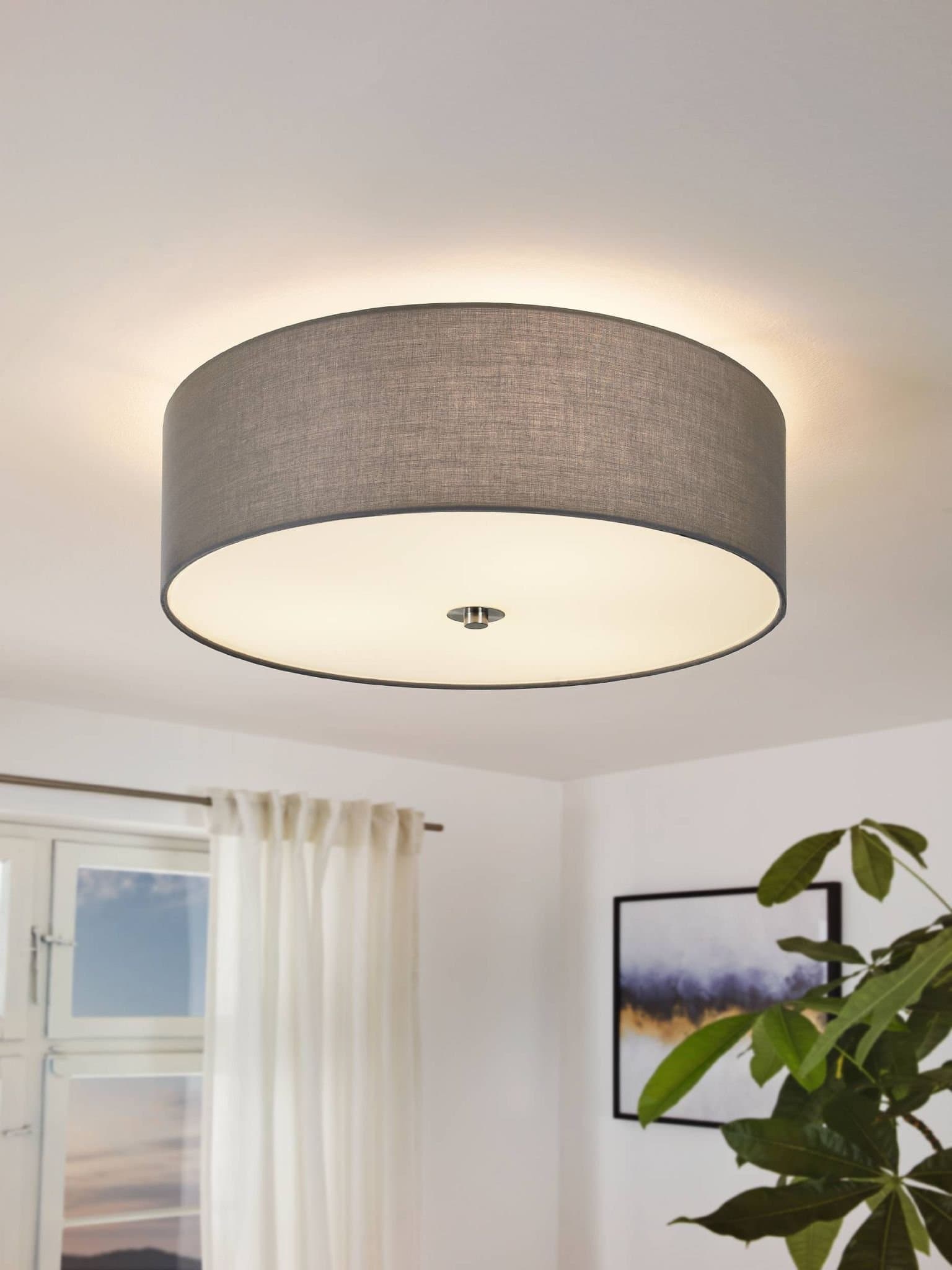 Eglo 94921 Светильник потолочный PASTERI, 3х60W (E27), Ø475, H195, никель матовый/текстиль, серый — миниатюра 2