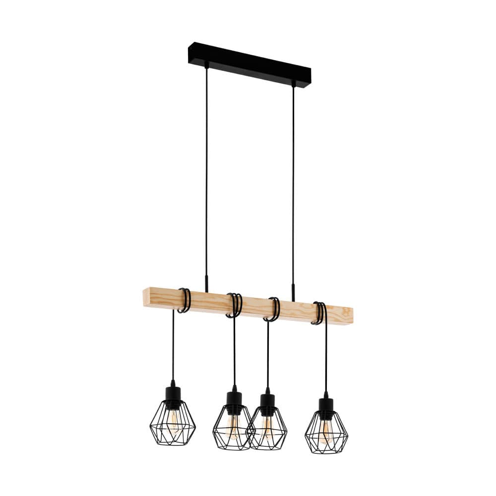 Eglo 43132 Подвес TOWNSHEND 5, 4х60W (E27), L700, B200, H1100, сталь, дерево, черный, коричневый