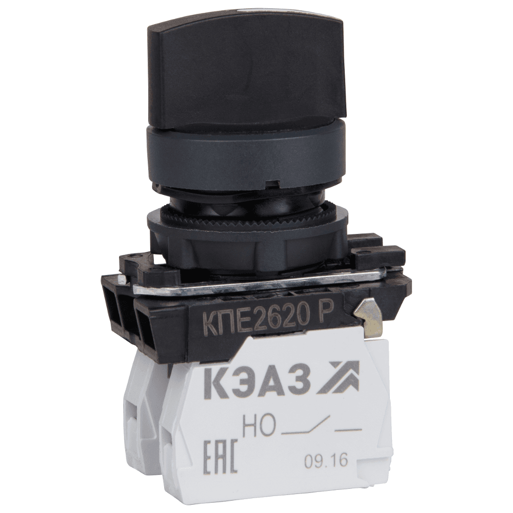 КЭАЗ Переключатель КПЕ2620Р-черный-2но+0нз-ручка-фикс-3поз-IP65