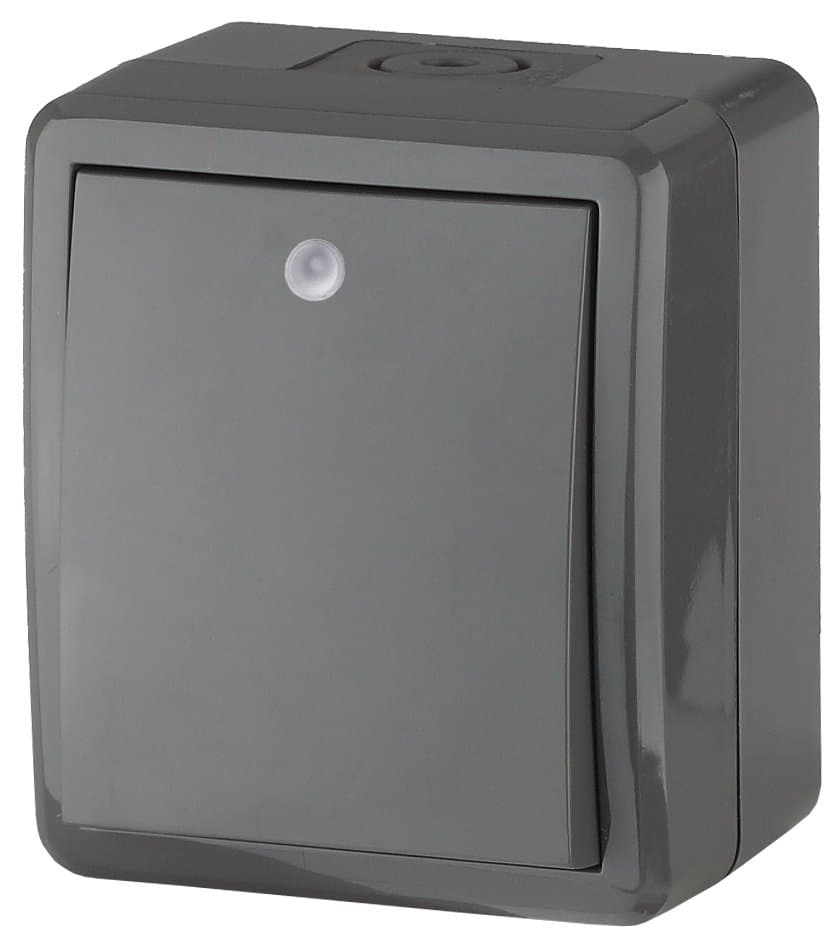 ЭРА 11-1402-03 Эксперт Серый Выключатель 1-кл с подсветкой ОУ IP54
