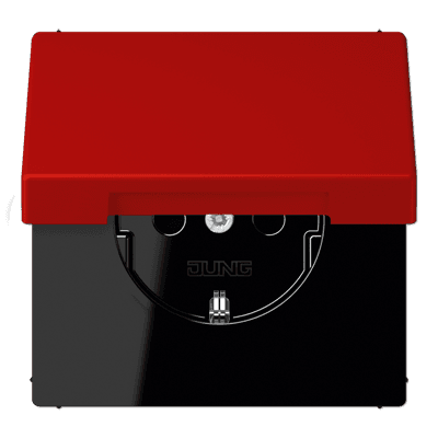JUNG LS 990 Розетка с/з с защитными шторками с крышкой безвинт. зажим Rouge vermillon 31(32090) LC1520KIKL32090