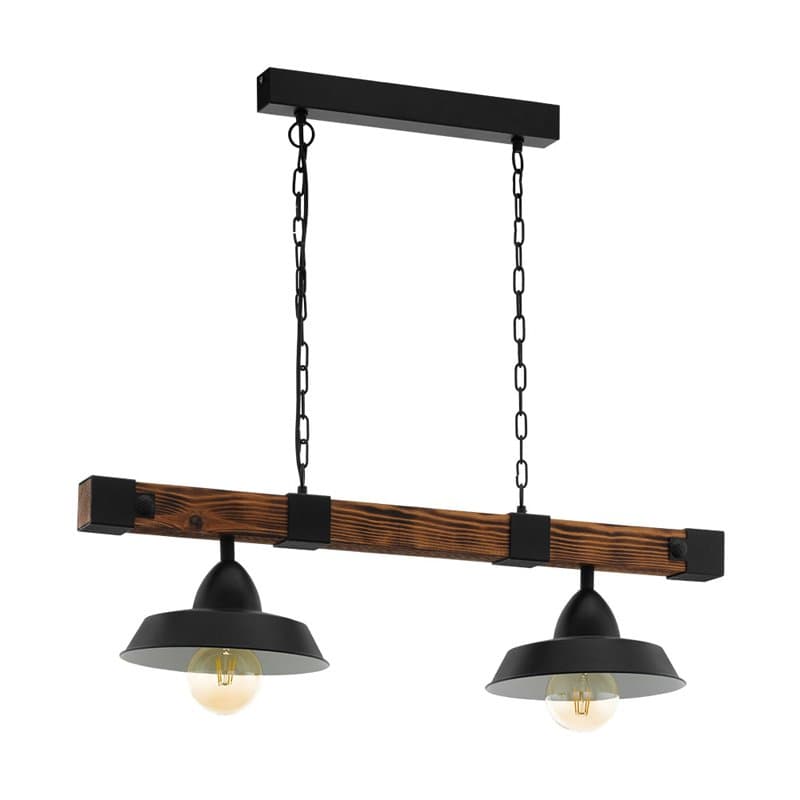 Eglo 49684 Подвес OLDBURY, 2х60W (E27), L860, B260, H1100, сталь, дерево, черный, коричневый
