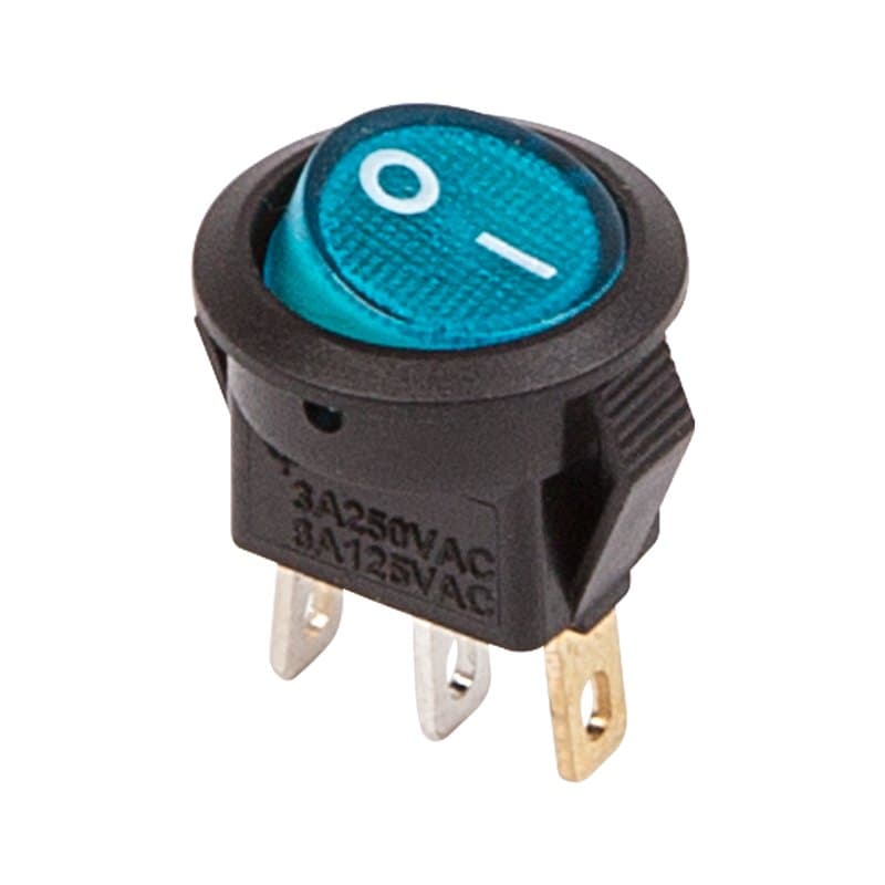 Выключатель клавишный круглый 250V 3А (3с) ON-OFF синий с подсветкой Micro Rexant 36-2531