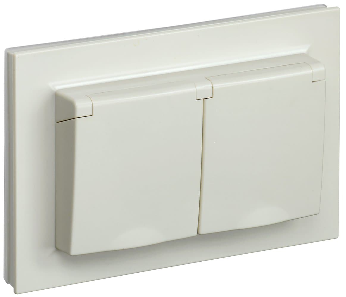 IEK BRITE Бежевый Розетка 2-м с/з с защ штор и крыш 16А в сборе IP44 РСбш12-3-44-БрКр