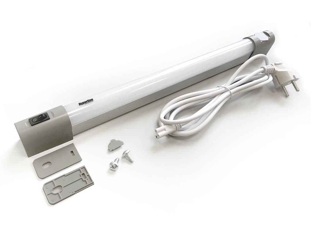 Hyperline TL19-LED-10W-EU Осветительная панель 19 дюймов, LED 10W, 110/220V, 19 дюймовое крепление+ магнитное крепление, 485х31х48мм, длина кабеля 2м, 441614