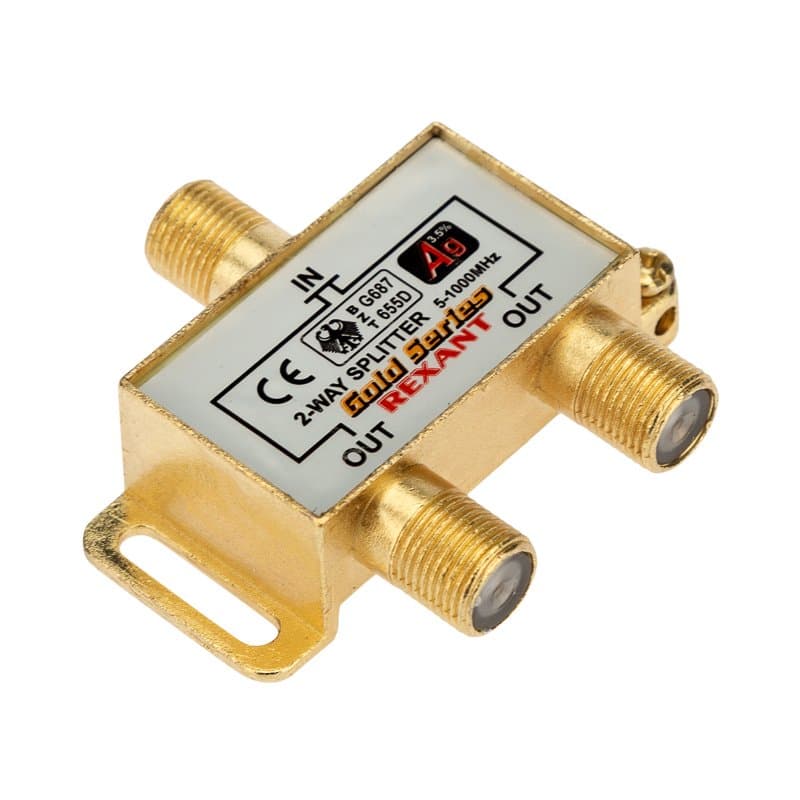 Делитель ТВ "краб" x 2 + 3шт. F "BOX" 5-1000 МГц "GOLD" Rexant 05-6101-1 — миниатюра 1