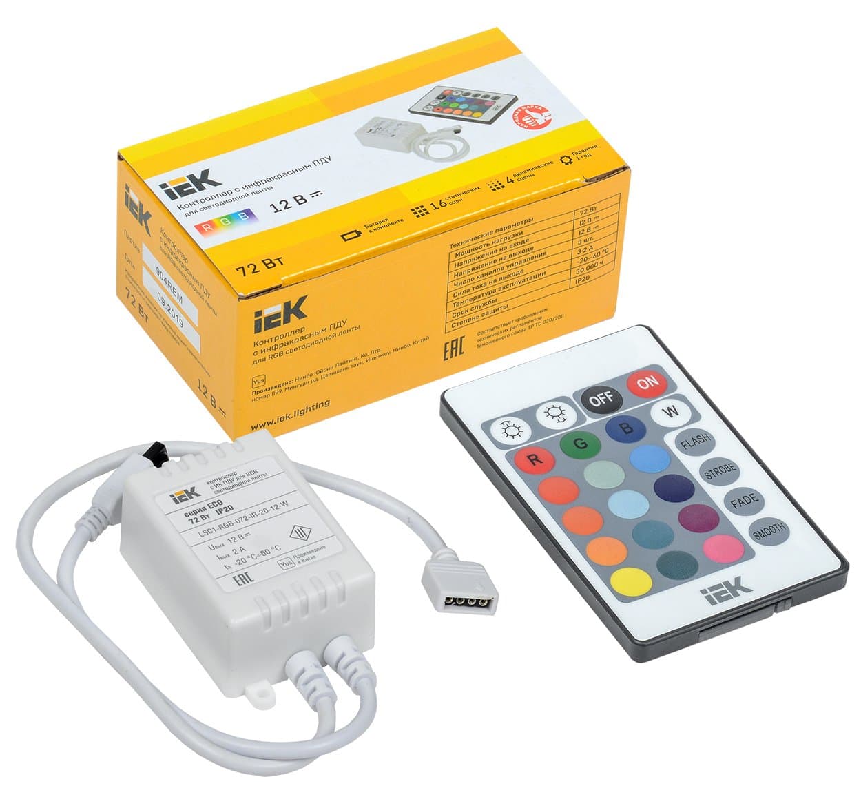 IEK Контроллер с ПДУ ИК RGB 3 канала 12В 2А 72Вт — миниатюра 1