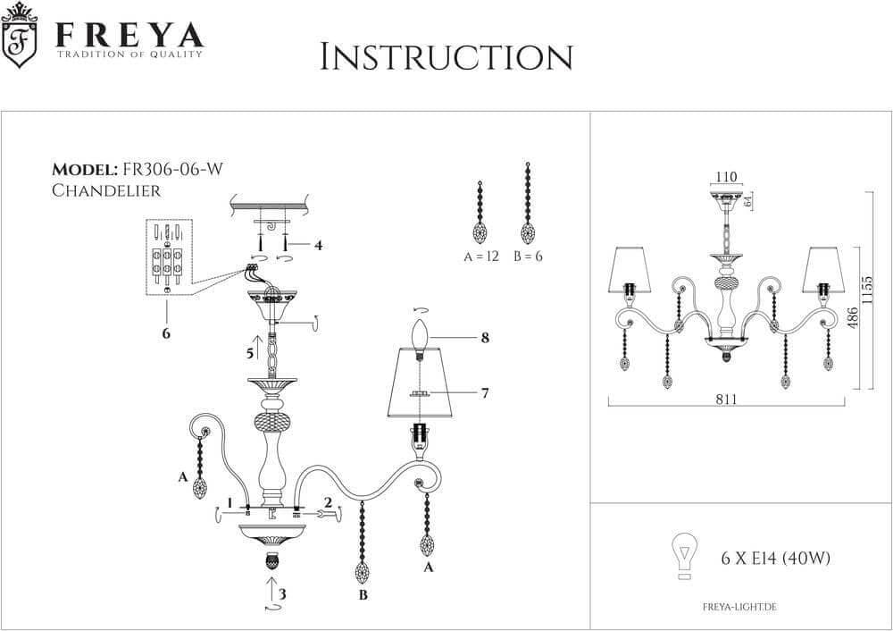 Freya Classic Adelaide Жемчужный белый Люстра E14 40W FR2306-PL-06-W — миниатюра 10