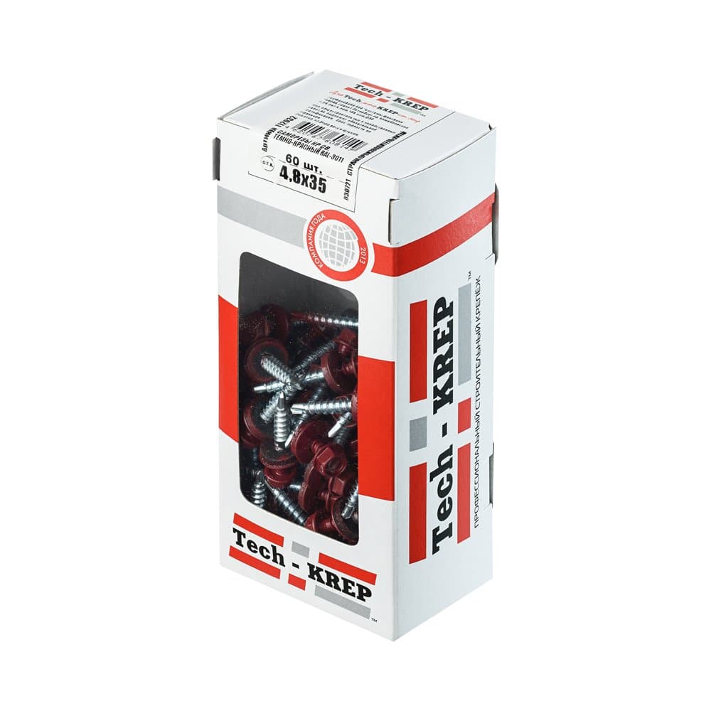 Tech-Krep Саморез КР св. 4,8х35 RAL-3011 (тёмно-красный) (60 шт) - коробка с ок 112032 — миниатюра 1
