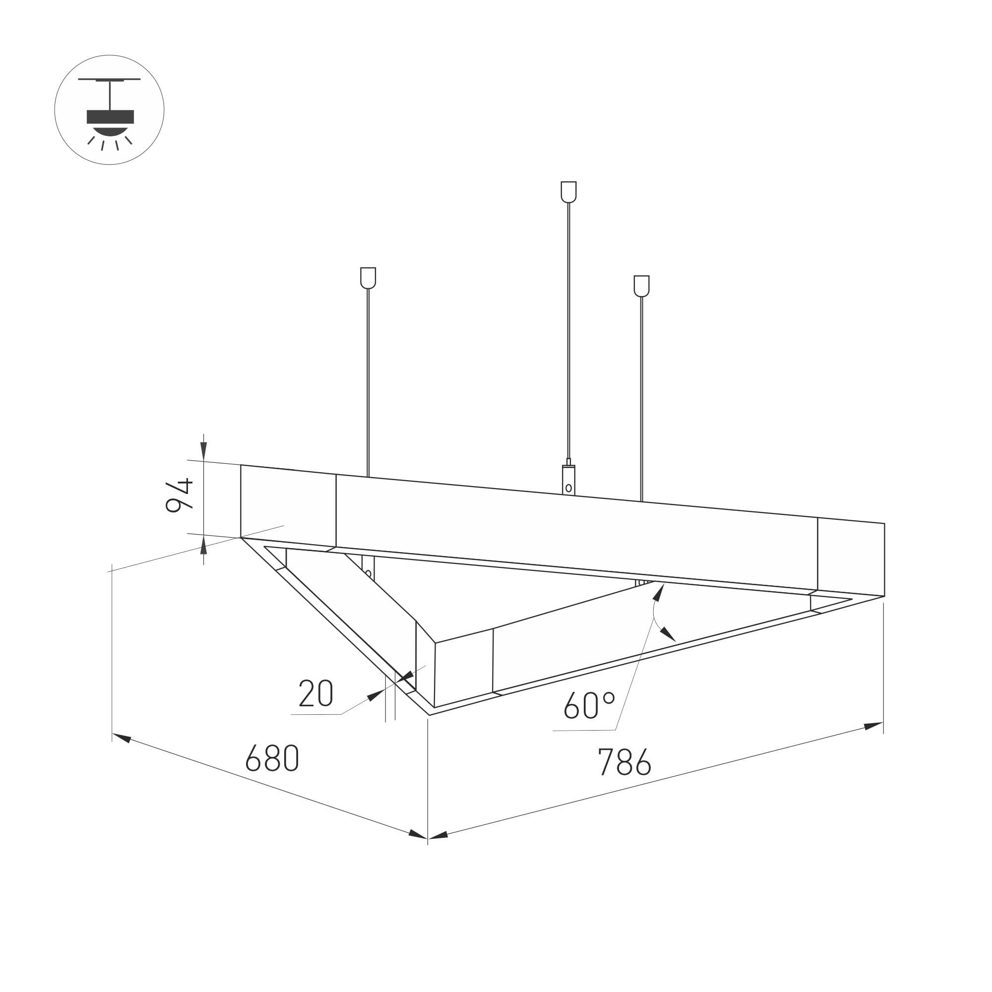 Arlight Светильник ALT-LINEAIR-TRIANGLE-FLAT-UPDOWN-DIM-785-85W Warm3000 (BK, 100 deg, 230V) (IP20 Металл, 3 года) 035703