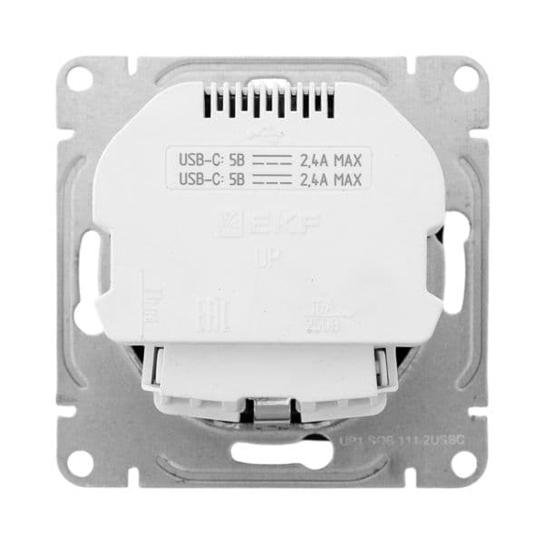 EKF Механизм розетки с USB-C - 2шт, 16А, с заземлением, со шторками, чёрный Эпика — миниатюра 7