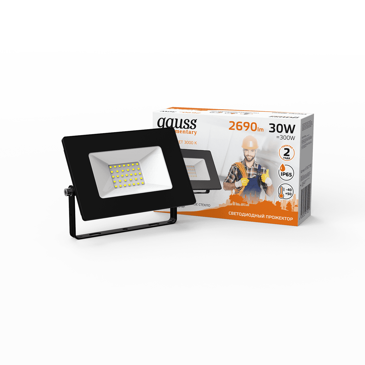 Gauss Прожектор Elementary 30W 2690lm 3000К 200-240V IP65 черный LED 613527130 — миниатюра 3