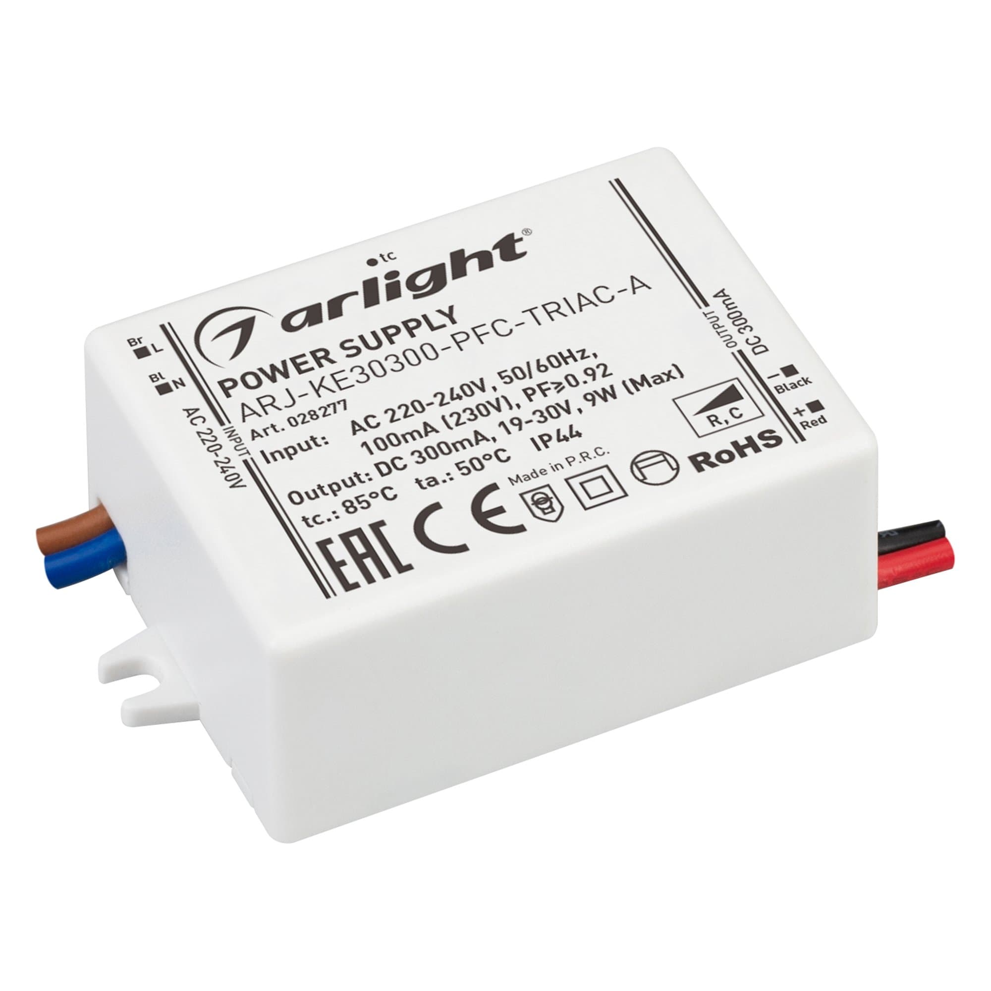 Arlight Блок питания ARJ-KE30300-PFC-TRIAC-A (9W, 300mA) (IP44 Пластик, 5 лет) 028277 — миниатюра 1