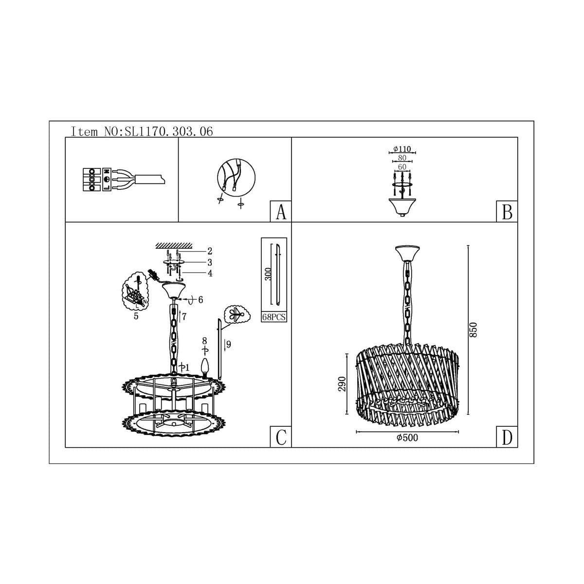 ST Luce SL1170.303.06 Светильник подвесной Латунь/Прозрачный E14 6*40W — миниатюра 2