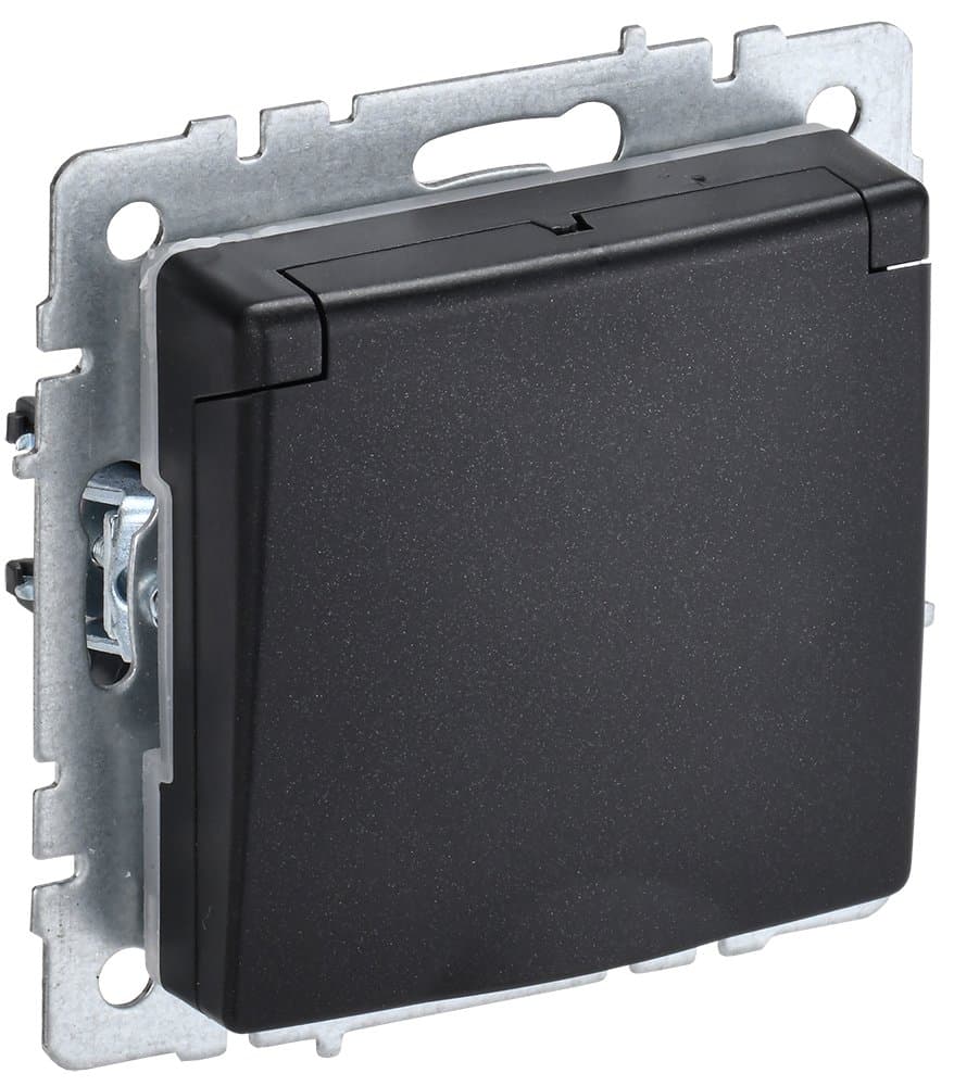 IEK BRITE BASE Черный Розетка 1-м с/з с защ штор и крыш 16А IP20 РСбш10-3-БрЧ