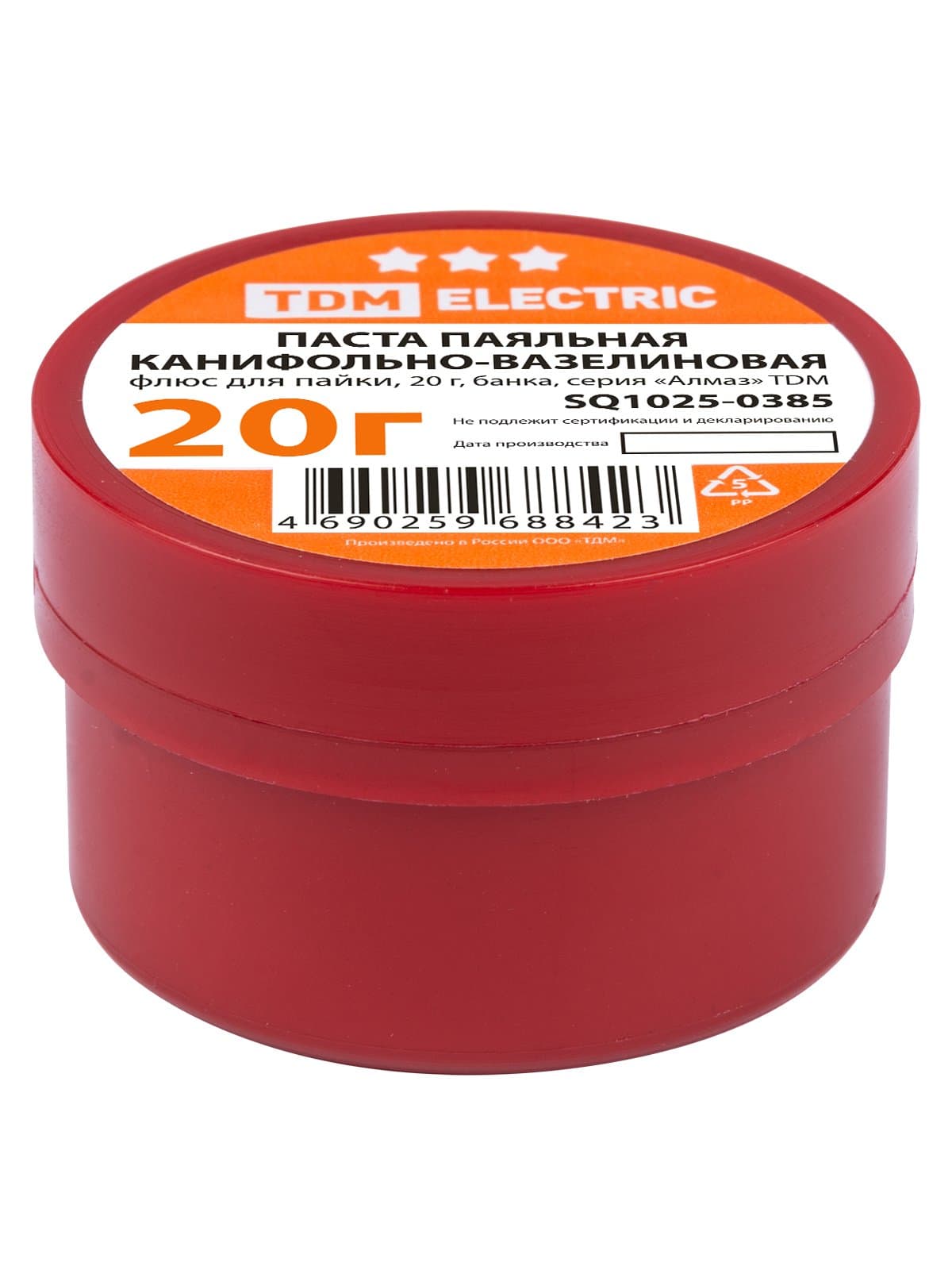 TDM Флюс для пайки, паста паяльная канифольно-вазелиновая, 20 г, банка, серия "Алмаз" SQ1025-0385