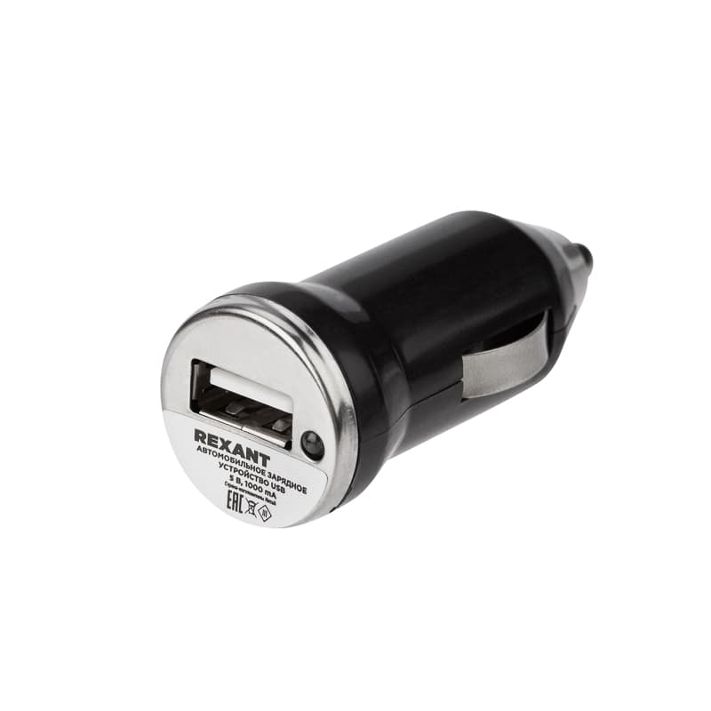 Зарядное устройство в прикуриватель USB, 5V, 1000mA, черное Rexant 16-0280