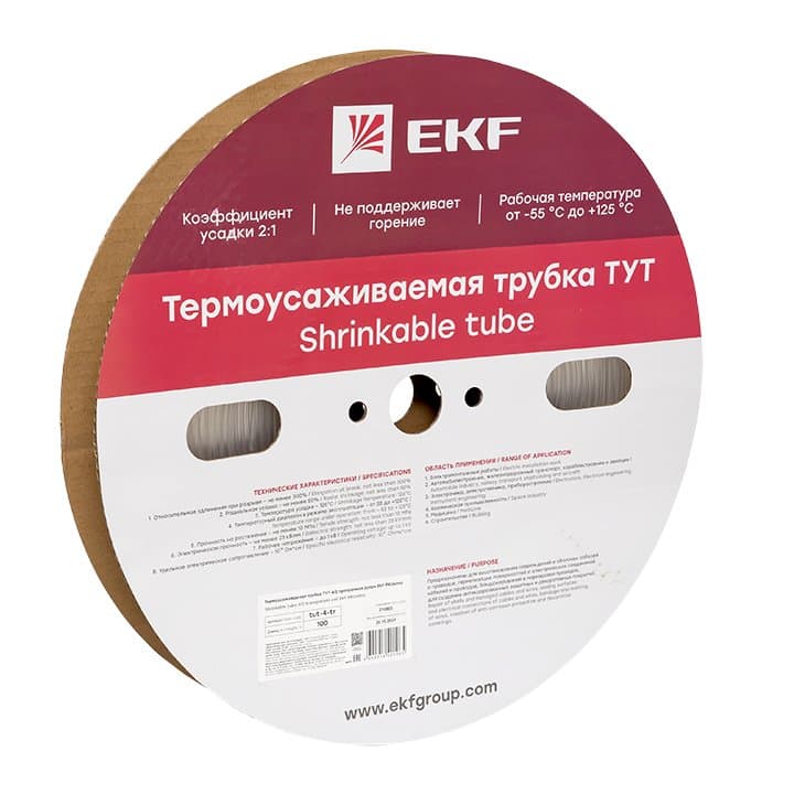 EKF Термоусаживаемая трубка ТУТ 4/2 прозрачная рулон