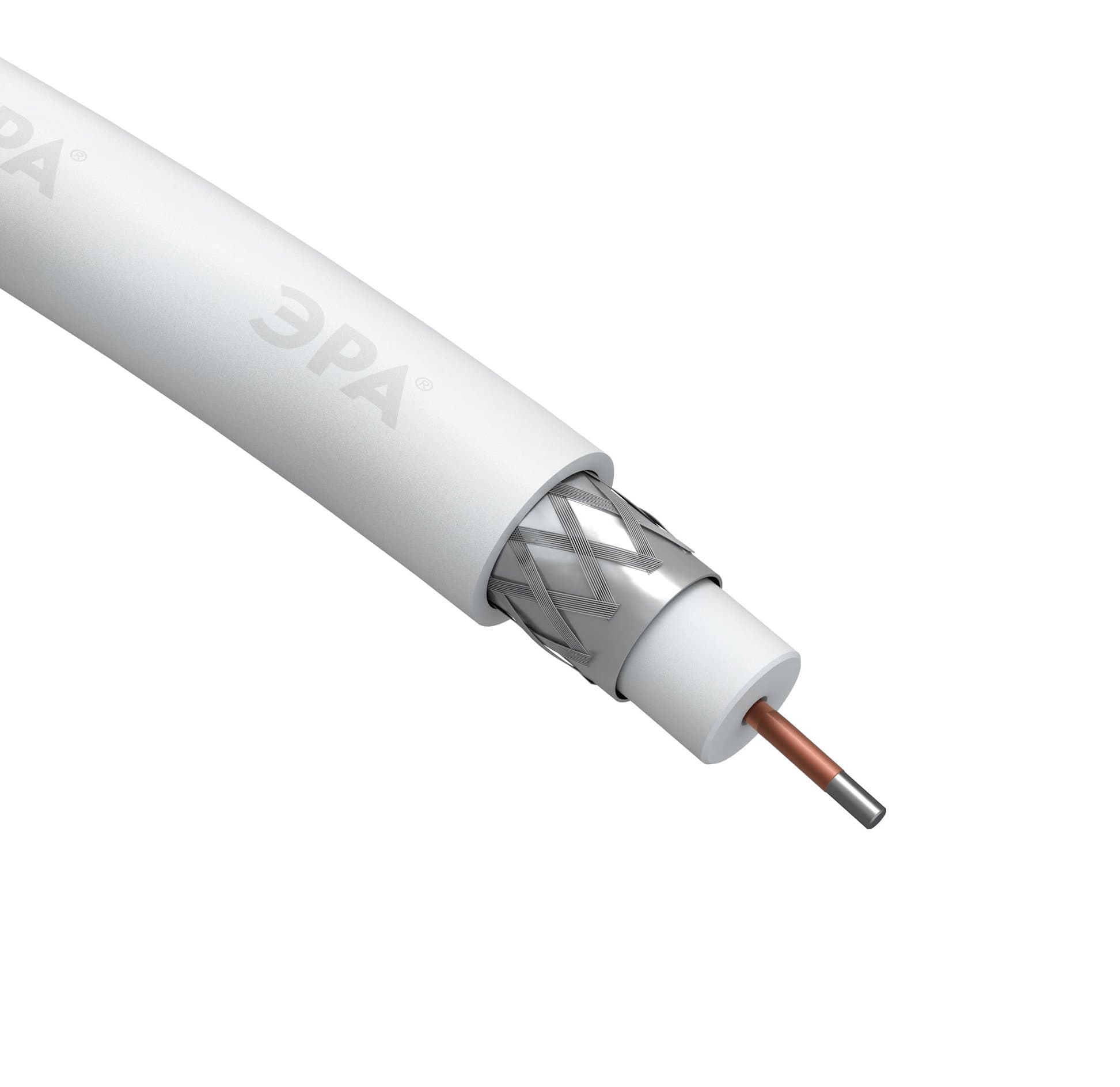 ЭРА RL-48-PVC100 Кабель коаксиальный RG-6U, 75 Ом, CCS/(оплётка Al 48%), PVC, цвет белый, бухта 100 м