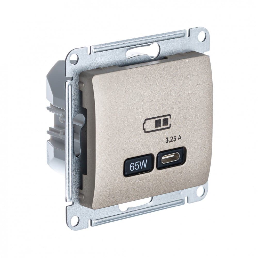 Systeme Electric Glossa Титан USB Розетка тип-C 65W высокоскор.заряд. QC, PD, мех.