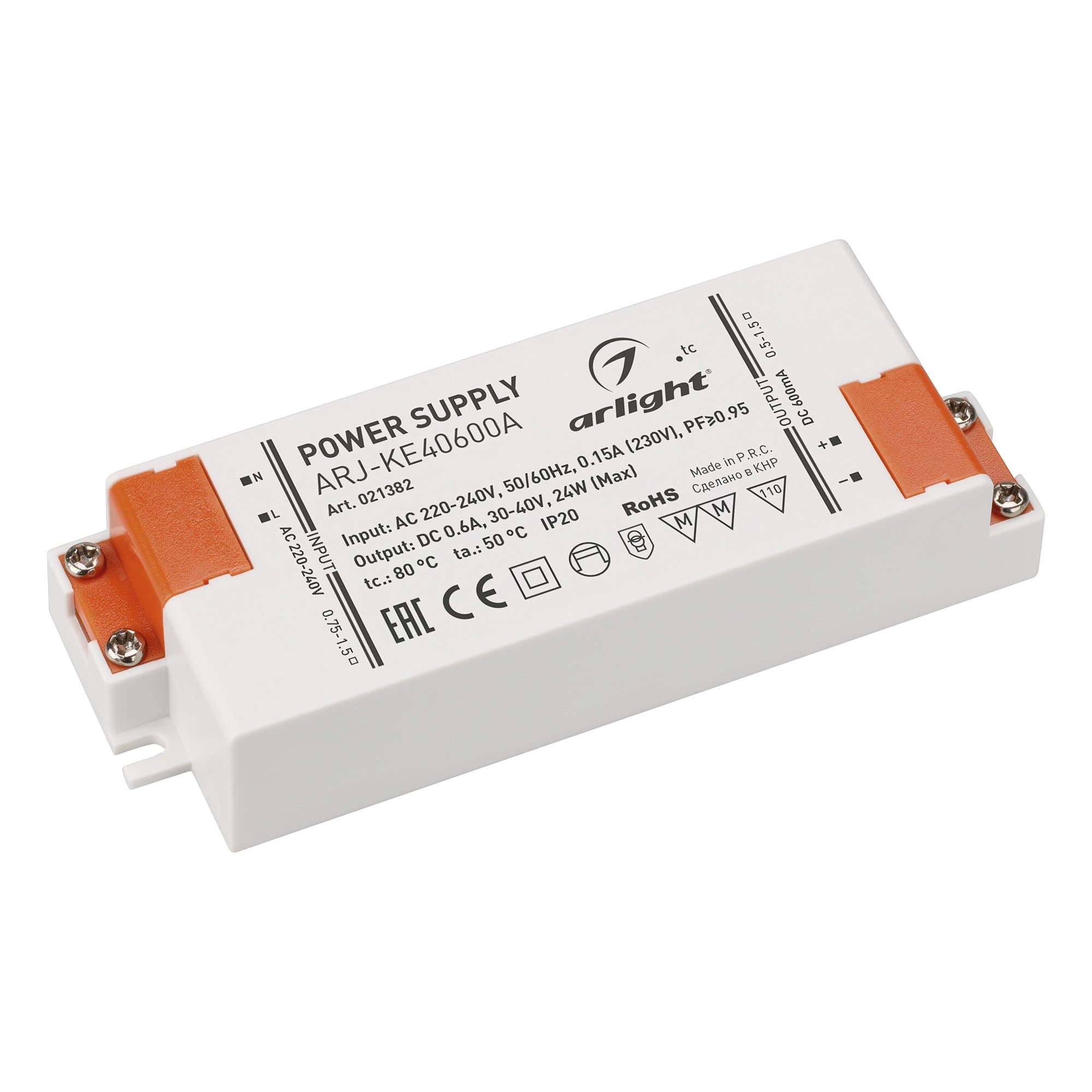 Arlight Блок питания ARJ-KE40600A (24W, 600mA, PFC) (IP20 Пластик, 5 лет) 021382 — миниатюра 1
