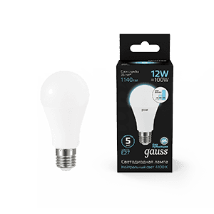 Gauss Лампа A60 12W 1140lm 4100K Е27 шаг. диммирование LED 102502212-S — миниатюра 1