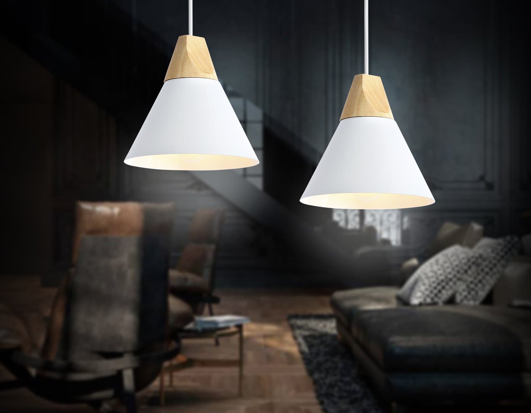 Ambrella Подвесной светильник в стиле лофт TR8195 WH/LW белый/светлое дерево E27 max 40W D230*935 — миниатюра 3