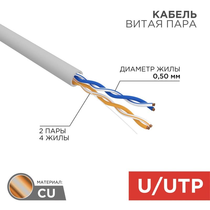 Кабель UTP 2PR 24AWG CAT5e 305м Rexant 01-0023