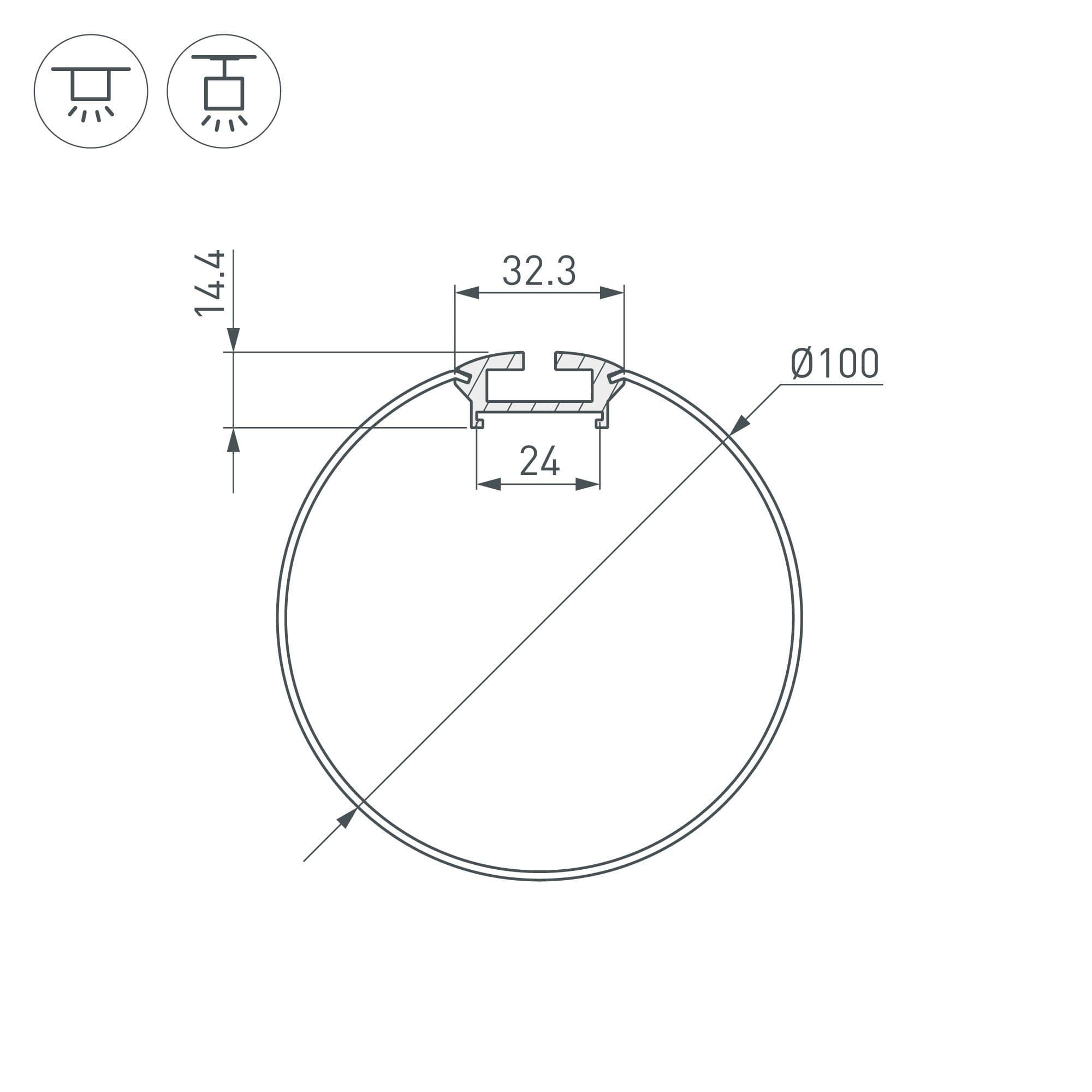 Arlight Профиль ARH-ROUND-D100-2000 ANOD (Алюминий) 036334 — миниатюра 2