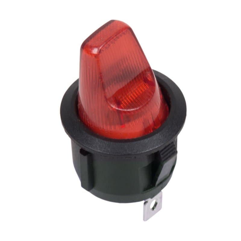 Выключатель клавишный круглый 12V 16А (3с) ON-OFF красный с подсветкой Rexant 36-2590