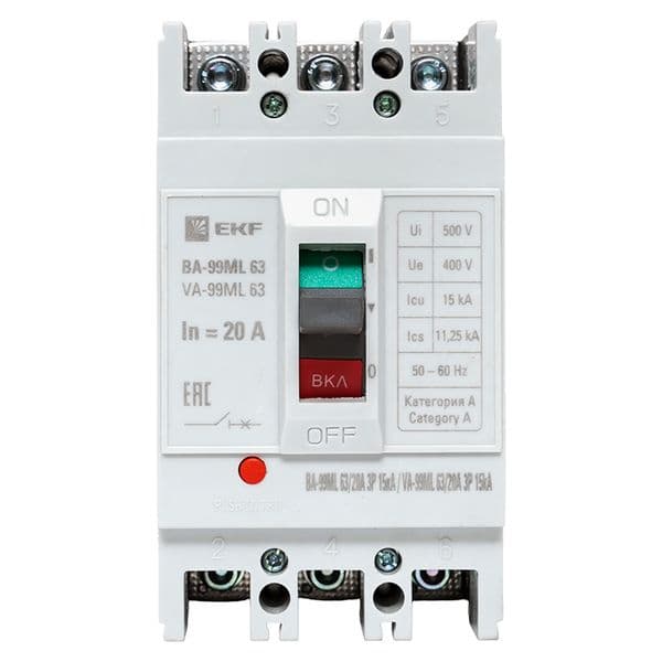EKF Автоматический выключатель ВА-99МL 63/ 20А 3P 15кА Basic — миниатюра 15