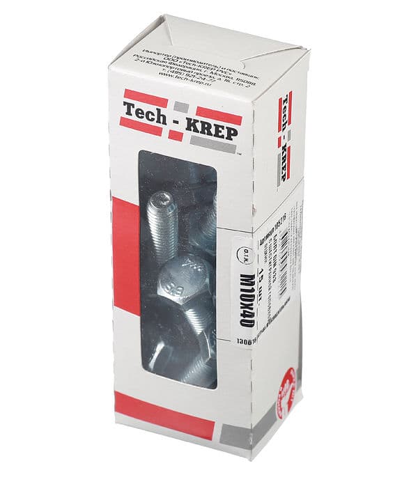 Tech-Krep Болт DIN933 с шестигранной головкой оцинк. М10х40 (15 шт) - коробка с ок. Tech-K 105216