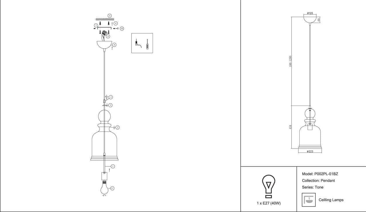 Maytoni Pendant Tone Бронза Подвесной светильник E27 60W P002PL-01BZ — миниатюра 6