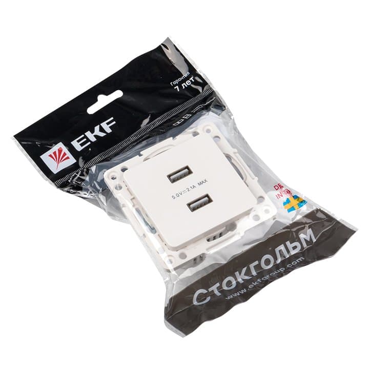 EKF PROxima Стокгольм Белый Розетка USB 2-ая, 2,1А — миниатюра 5